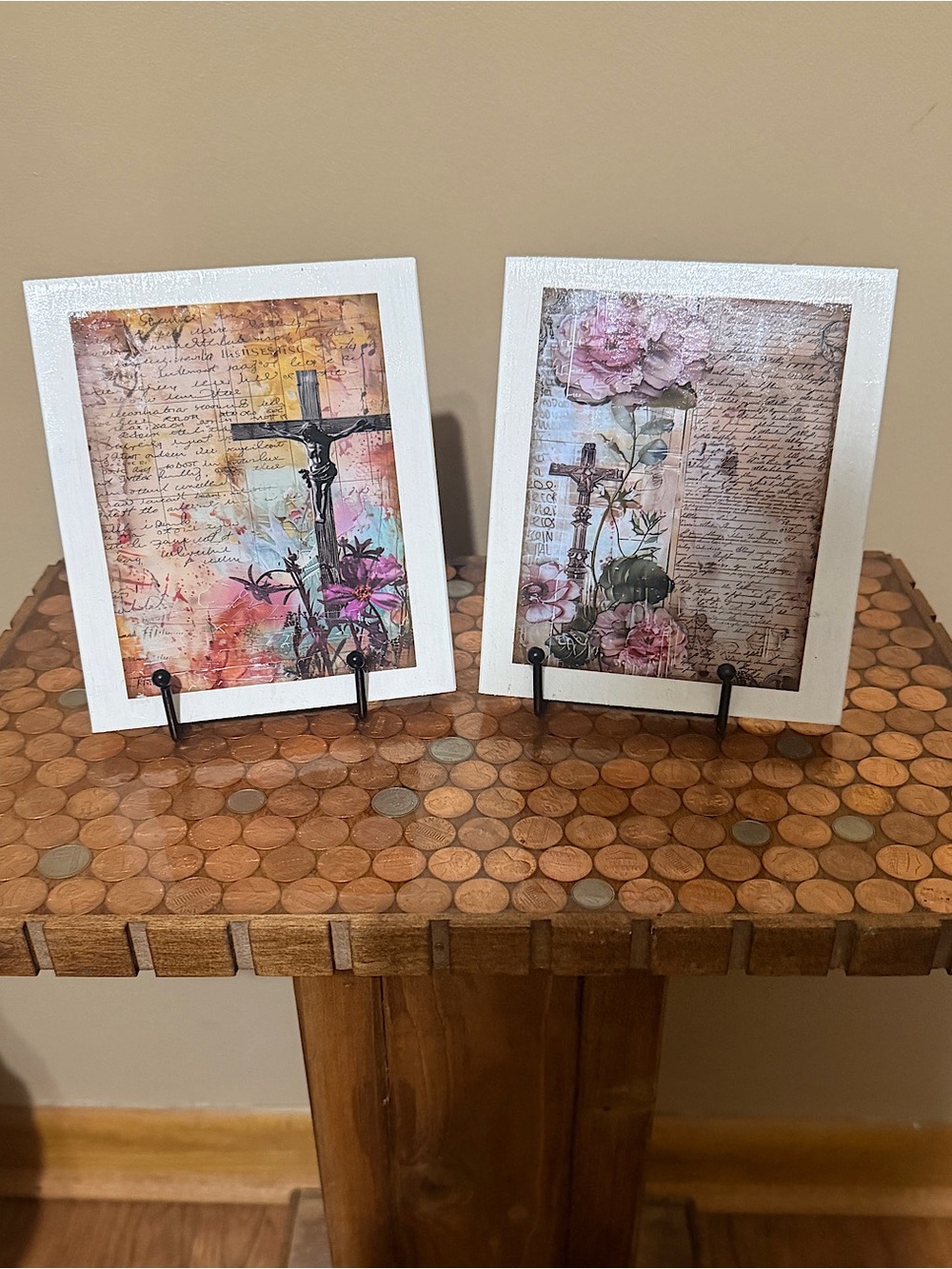 Floral Cross Decoupage Art